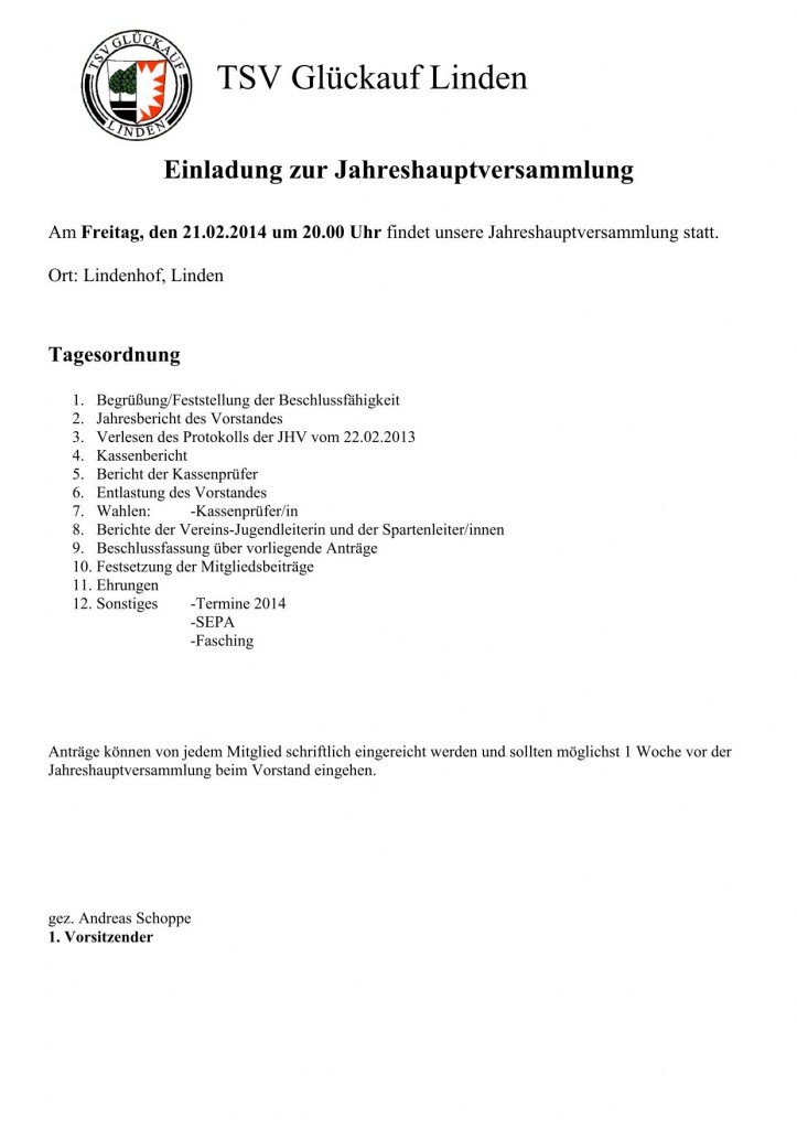 Einladung JHV 2014